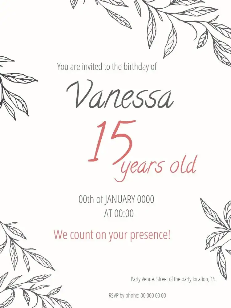 Invitation 15th Birthday Celebration – Birthday theme floral, delicate, romantic, modern, colorful, elegant