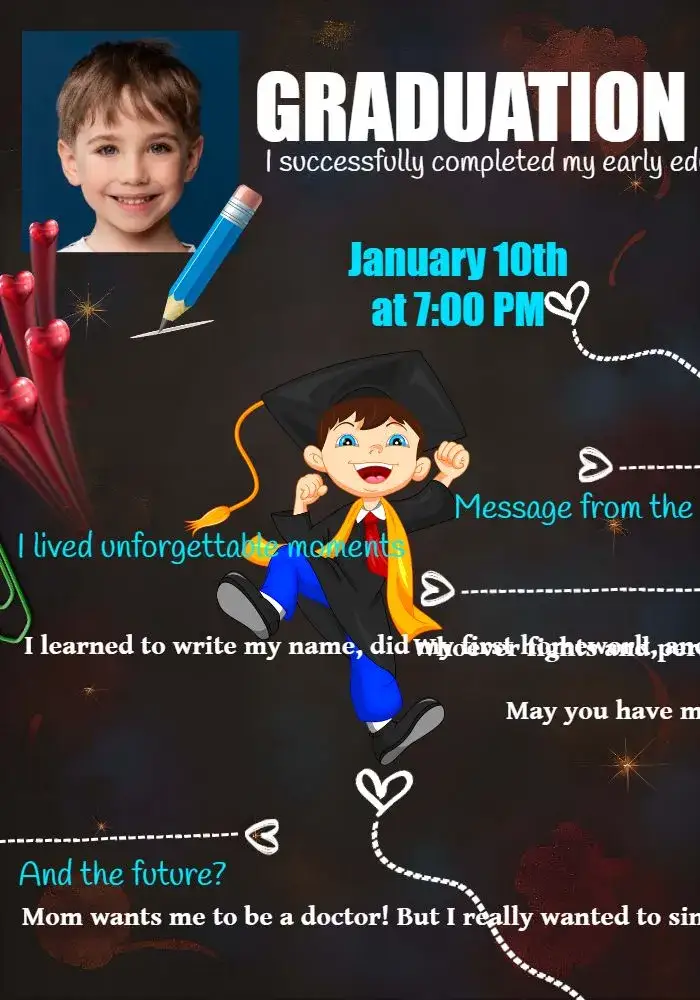 Invitation Kindergarten Graduation With Boy Photo – Graduation theme modern, childish, fun, elegant, colorful