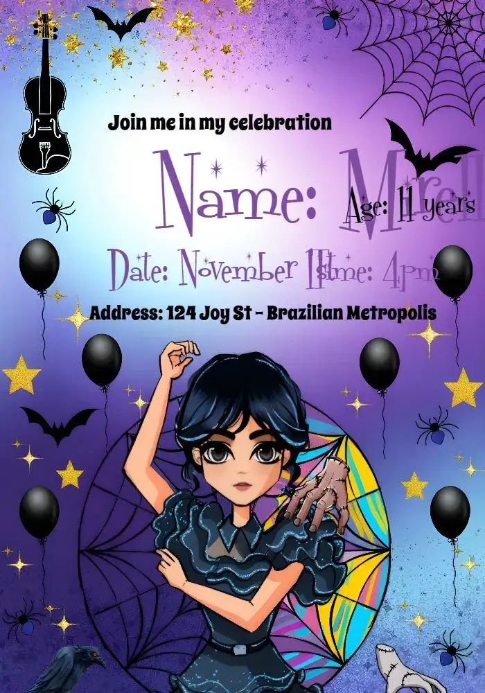 Invitation Wandinha Adams Addams – Most searched for theme dark, fun, vintage, modern, themed, lilac and purple