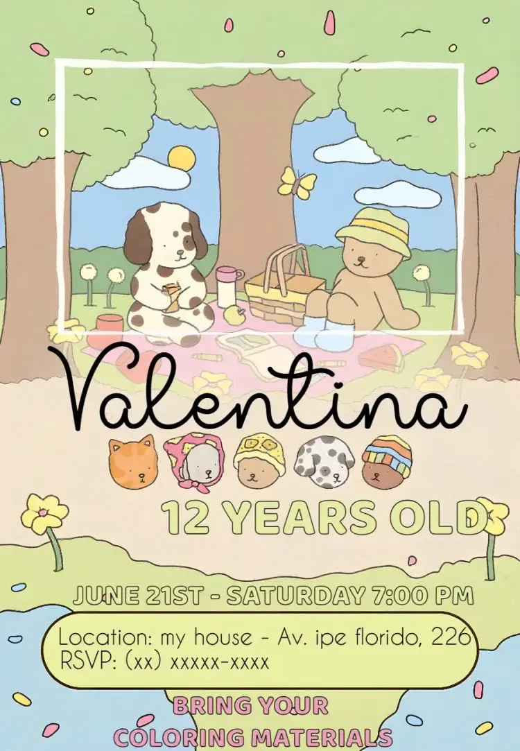 Invitation Bobbie Goods Coloring – Kids' Birthday Party theme colorful, fun, playful, childlike, creative
