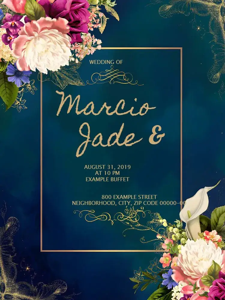 Blue Floral Wedding invitation