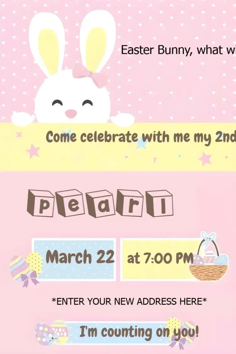 Invitation Easter Bunny Rabbit – Commemorative Dates theme colorful, childlike, vibrant, fun, cheerful
