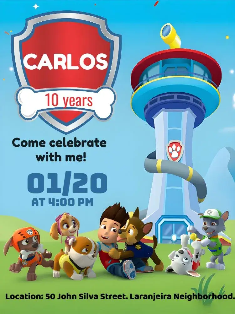 Paw Patrol Zuma invitation