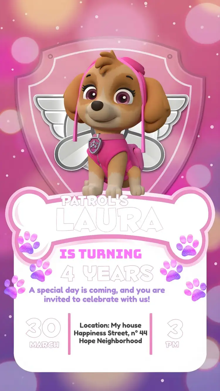 Skye Paw Patrol Girl invitation