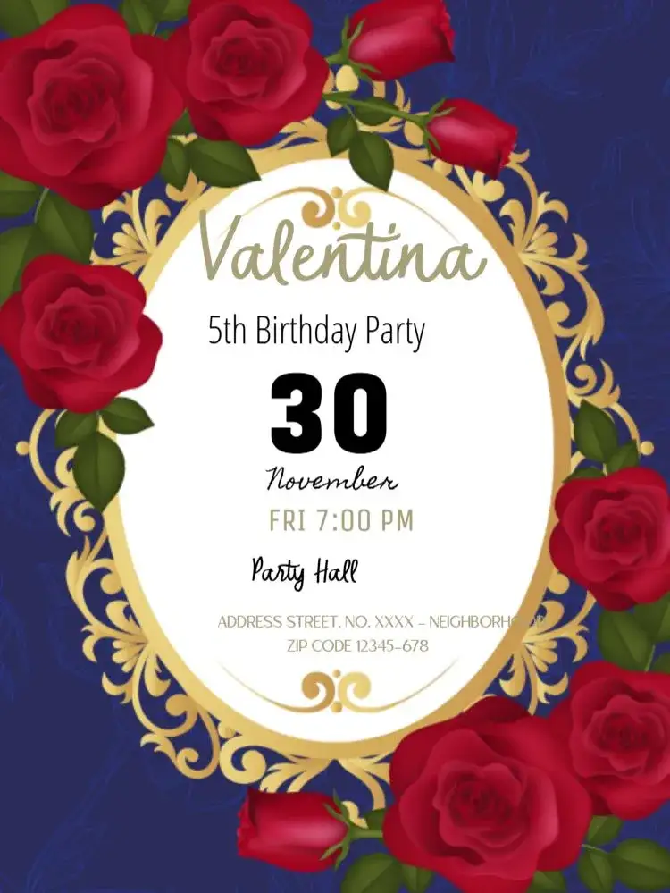 Invitation Red Roses Kids – Kids' Birthday Party theme floral, delicate, colorful, childlike, themed, elegant