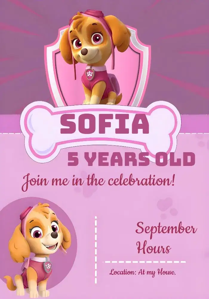 Invitation Paw Patrol Skye Purple – Kids' Birthday Party theme lilac, pink, modern, fun, childish