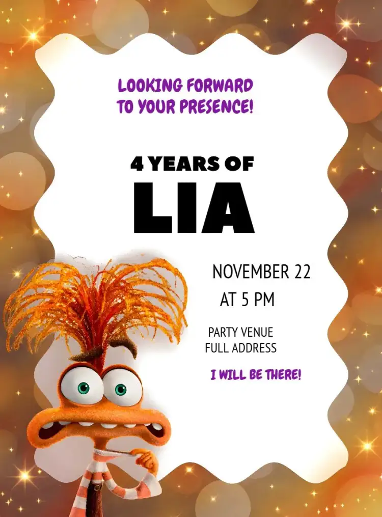 Invitation Fun Mind 2 Orange Anxiety – Birthday theme colorful, fun-filled, modern, playful, themed, lively