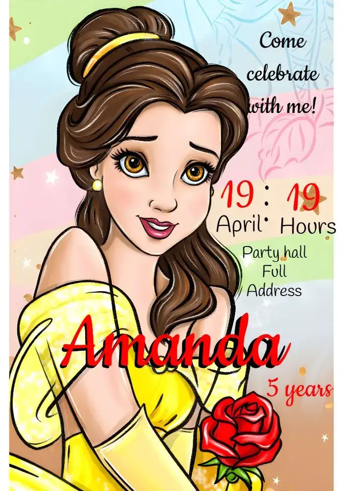 Invitation The Beauty And The Beast Yellow – Baptism theme yellow, children's, playful, modern, colorful