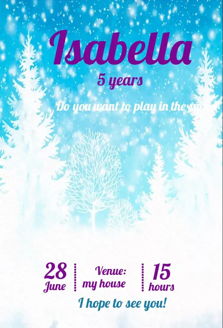 Invitation Virtual Snow Kids – Kids' Birthday Party theme Snow, Winter, Magical, Playful, Colorful, Fun