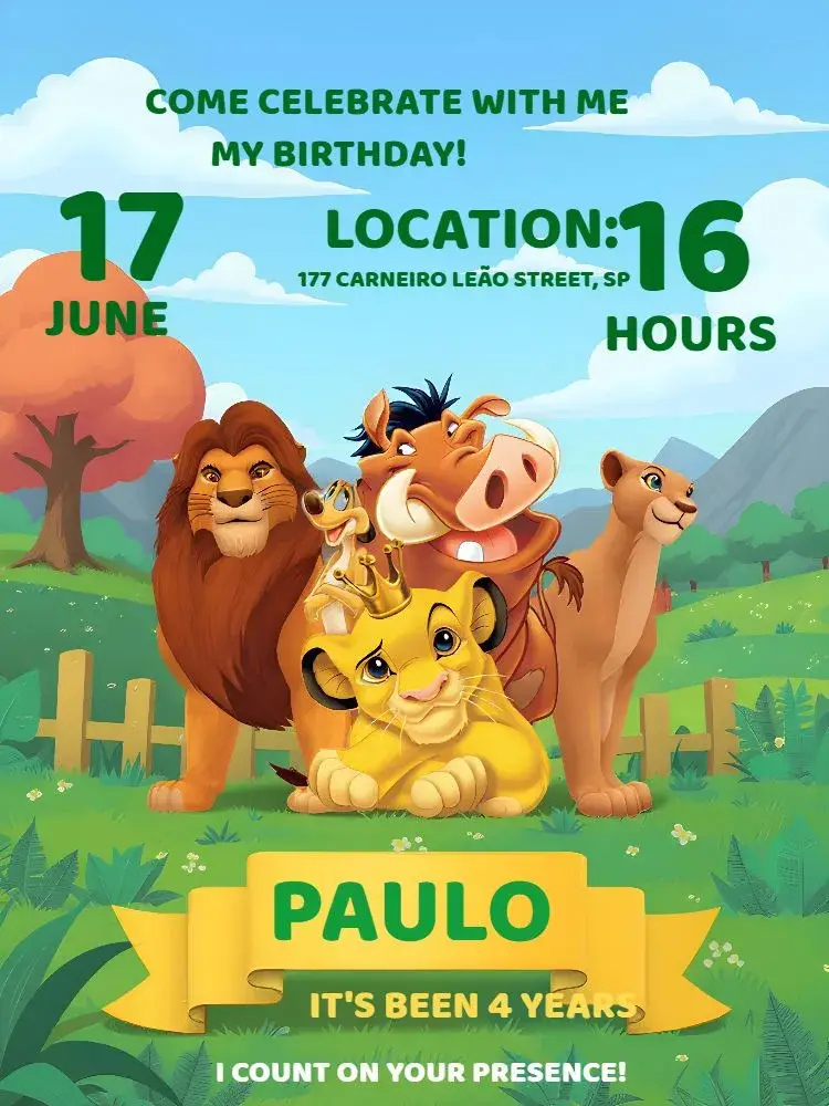 Colorful Lion King invitation
