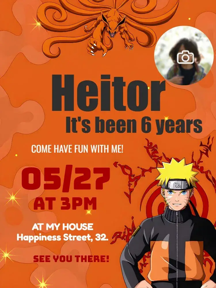 Naruto With Fox Photo invitation