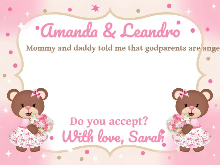 Godparents Of Baptism Little Angel Teddy Bear invitation