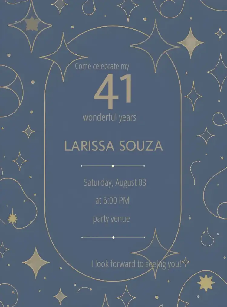 Invitation Elegant Blue And Gold Adult – Birthday theme elegant, modern, golden, blue, classic, sophisticated