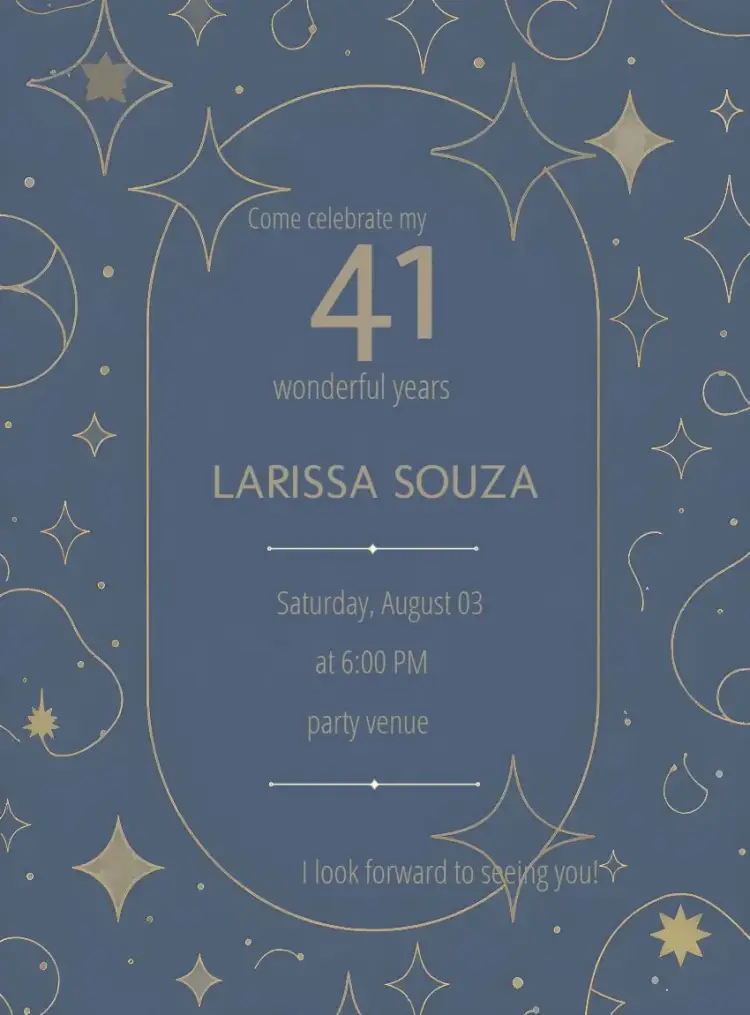 Invite Elegant Blue And Gold Adult editable and customizable