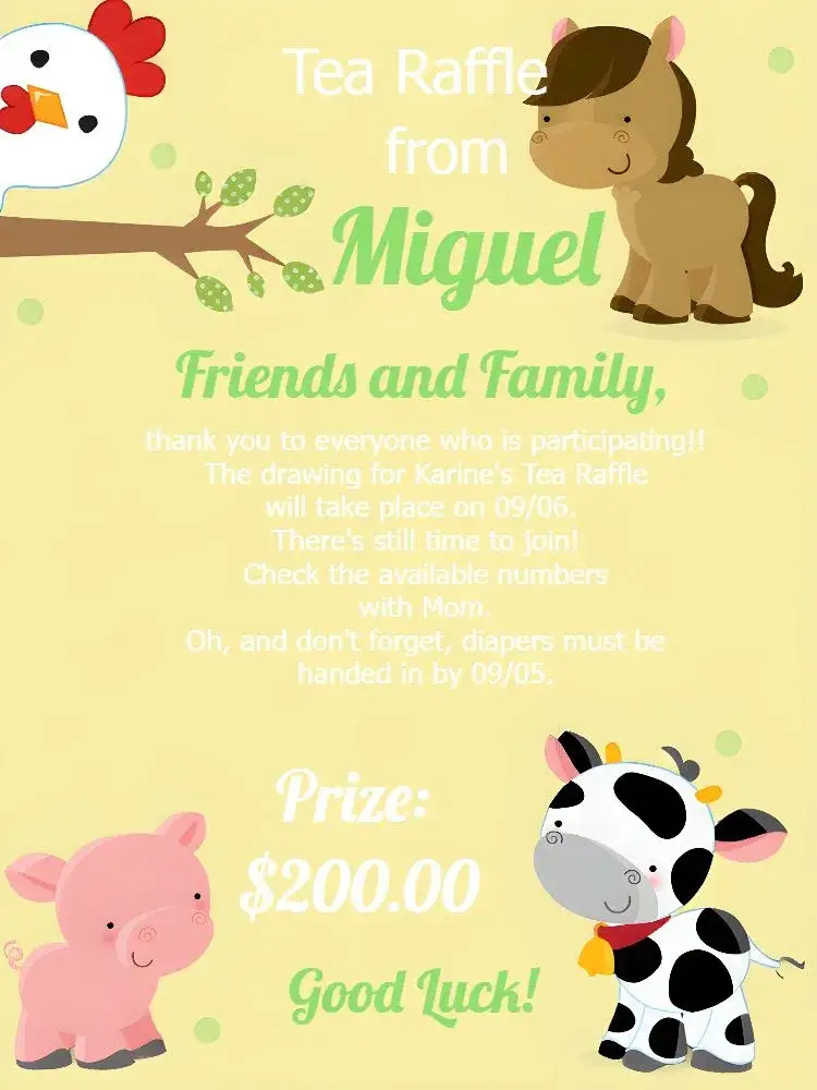 Invitation Reminder Farm Green Raffle Tea – Raffle Tea theme rustic, farm theme, green, animals, fun, children's