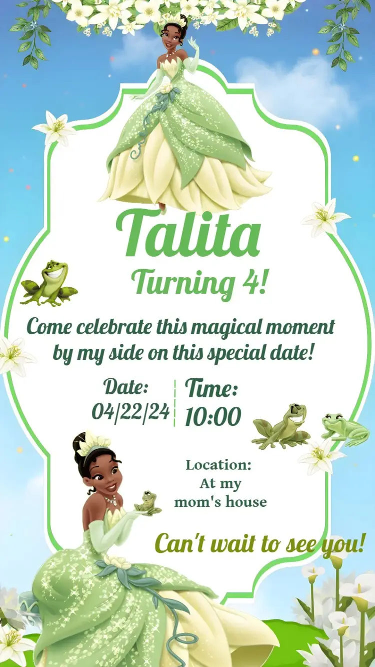 Princess Tiana Green invitation