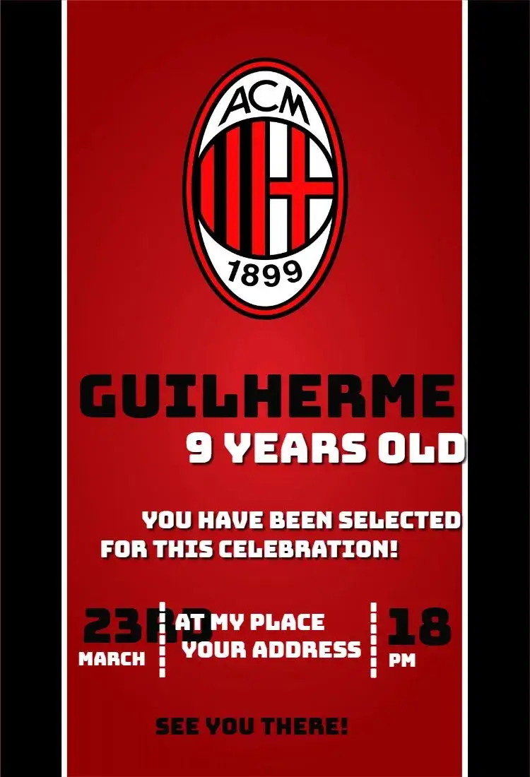 Invitation Milan 4 – Birthday theme football, modern, vibrant, sporty, colorful