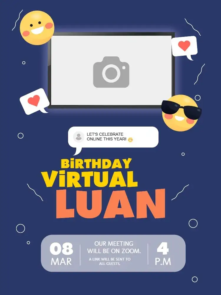 Invitation Virtual Celebration Party – Kids' Birthday Party theme blue, playful, fun, modern, colorful, childlike