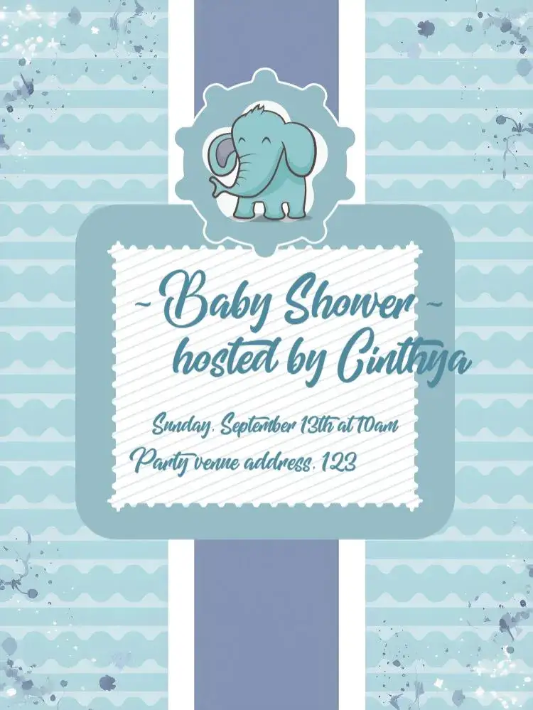 Invitation Blue Elephant Baby Shower – Diaper Shower theme blue, cute, childish, fun, animals