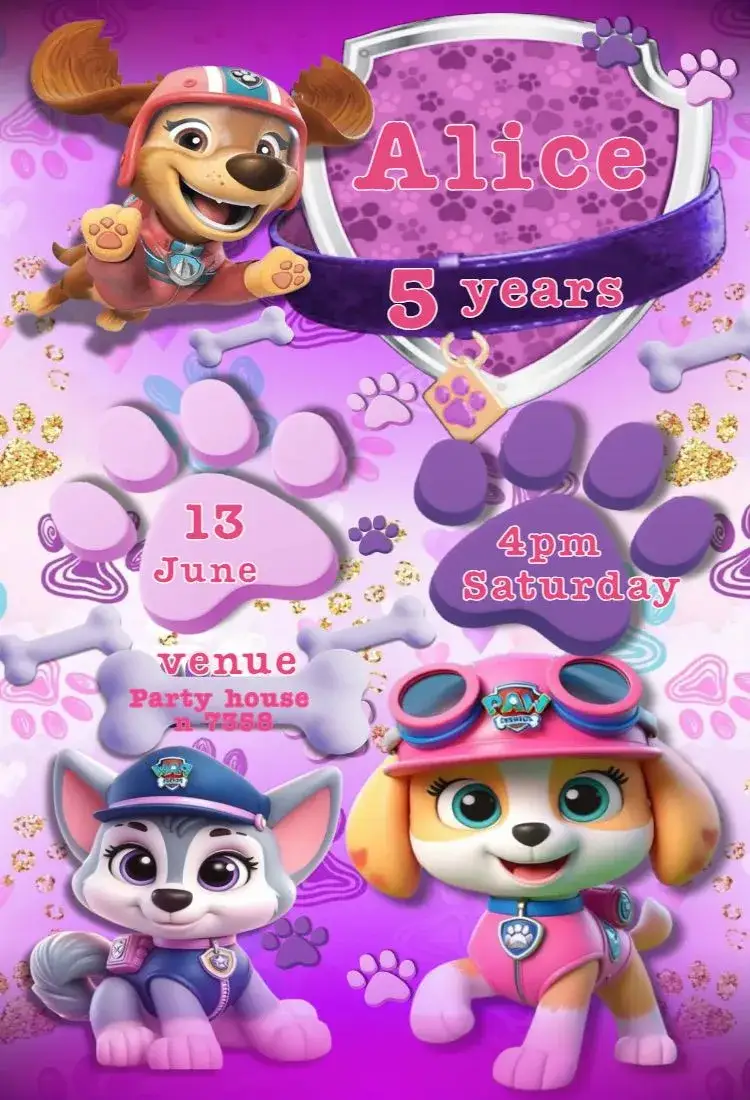 Invitation Digital Invitation skye – Card theme soft colors, childish style, graphic elements from Paw Patrol, vibrant design, party theme, joy and fun