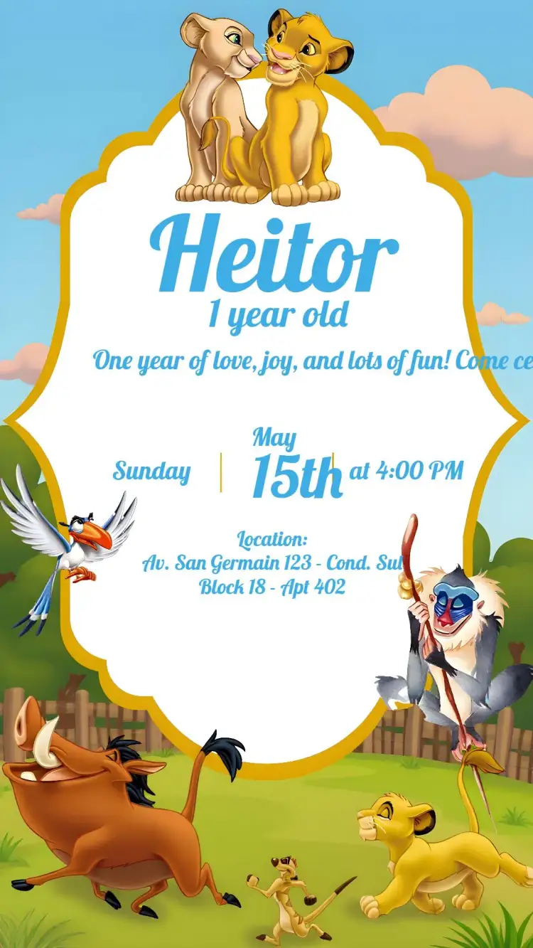 Invitation Colorful Lion King – Kids' Birthday Party theme colorful, themed, fun, animals, savannah, childish