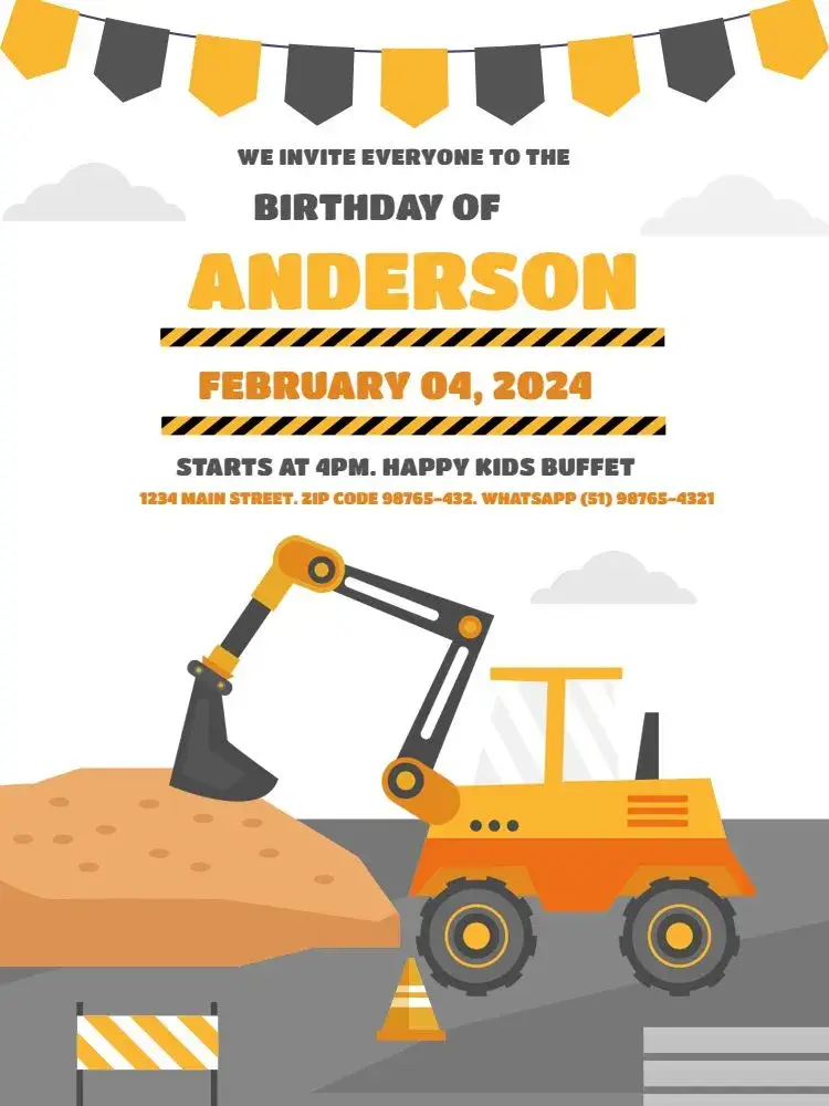 Yellow Tractor Boy invitation