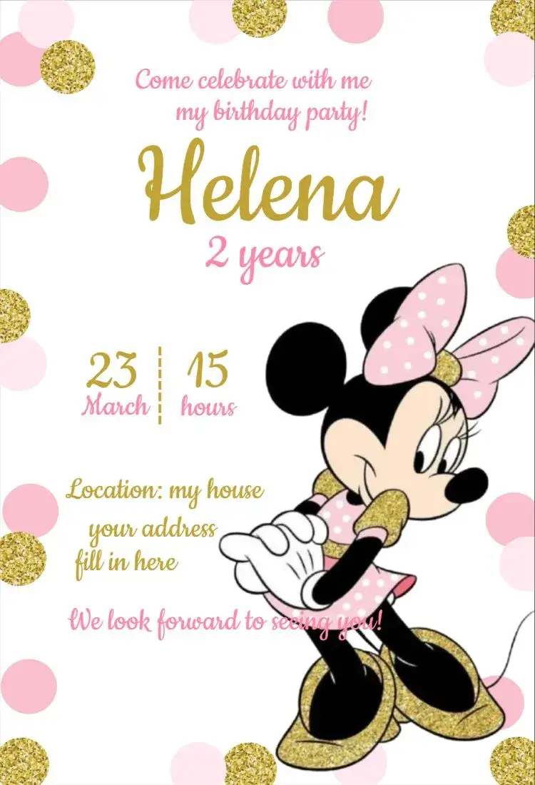 Pink and Gold Minnie invitation