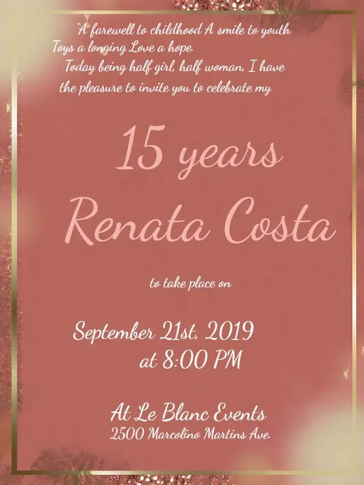 Invitation From 15 Years Rosé Gold Glitter – Sweet 15 theme rosé, golden, glitter, elegant, modern, feminine
