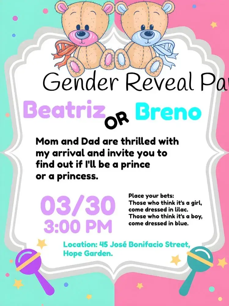Invitation Teddy Bears Tea Gender Reveal – Gender Reveal theme lilac, blue, teddy bears, modern, delicate