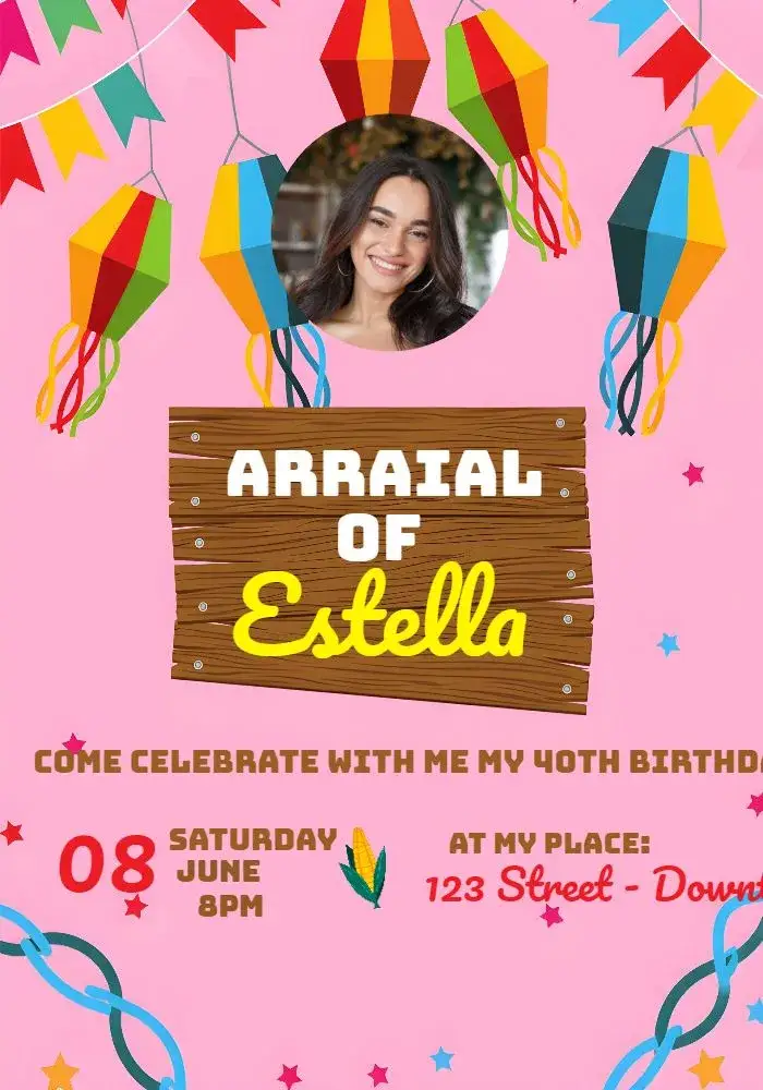 Invitation Arraial June Party With Red Photo – Commemorative Dates theme colorful, traditional, festive, rustic, vibrant