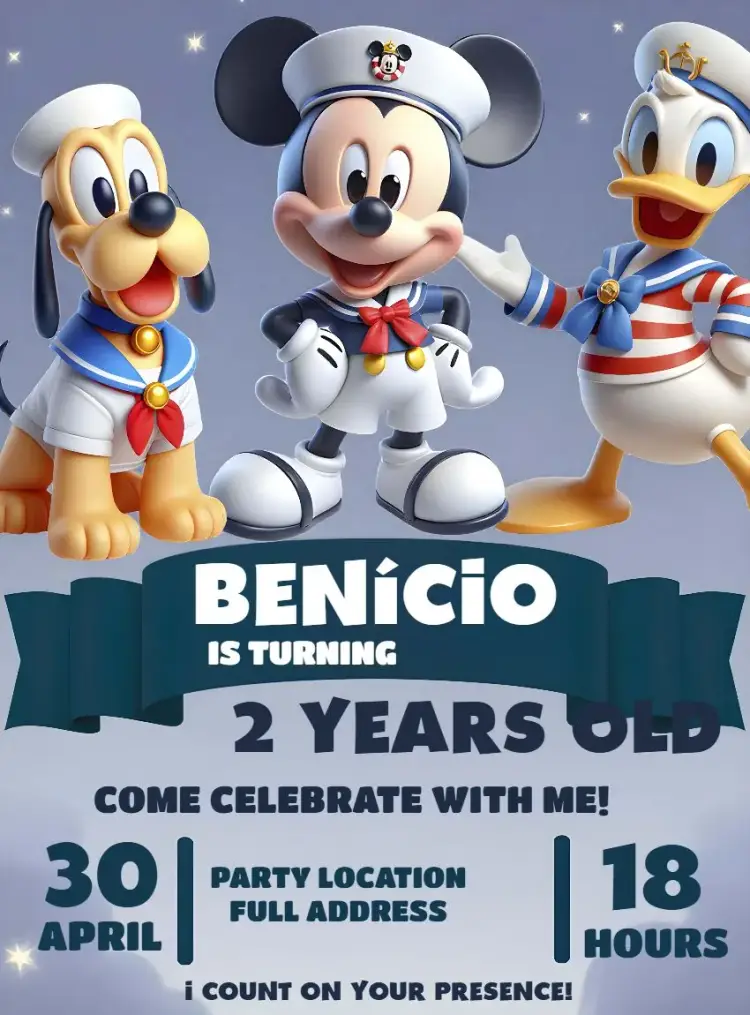 Mickey Sailor Navy Class invitation