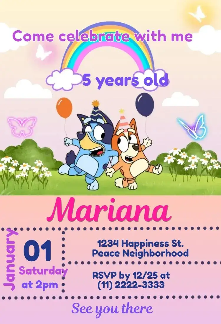 Invitation Bluey and Bingo Illuminated Garden – Most searched for theme colorful, childish, fun, garden, lighting, characters