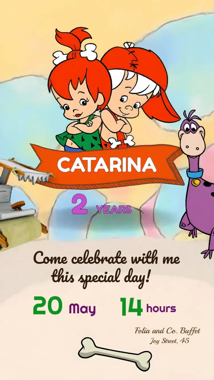 Invitation The Flintstones Kids – Kids' Birthday Party theme colorful, fun, themed, prehistoric, playful