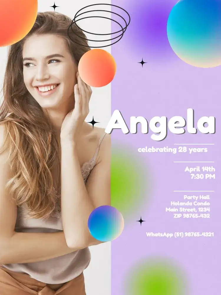 Invitation With Modern Adult Photo Meeting – Kids' Birthday Party theme modern, geometric, clear, purple, neon
