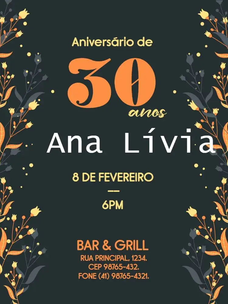 Invitation Dark Female Party – Kids' Birthday Party theme floral, elegant, modern, classic, delicate