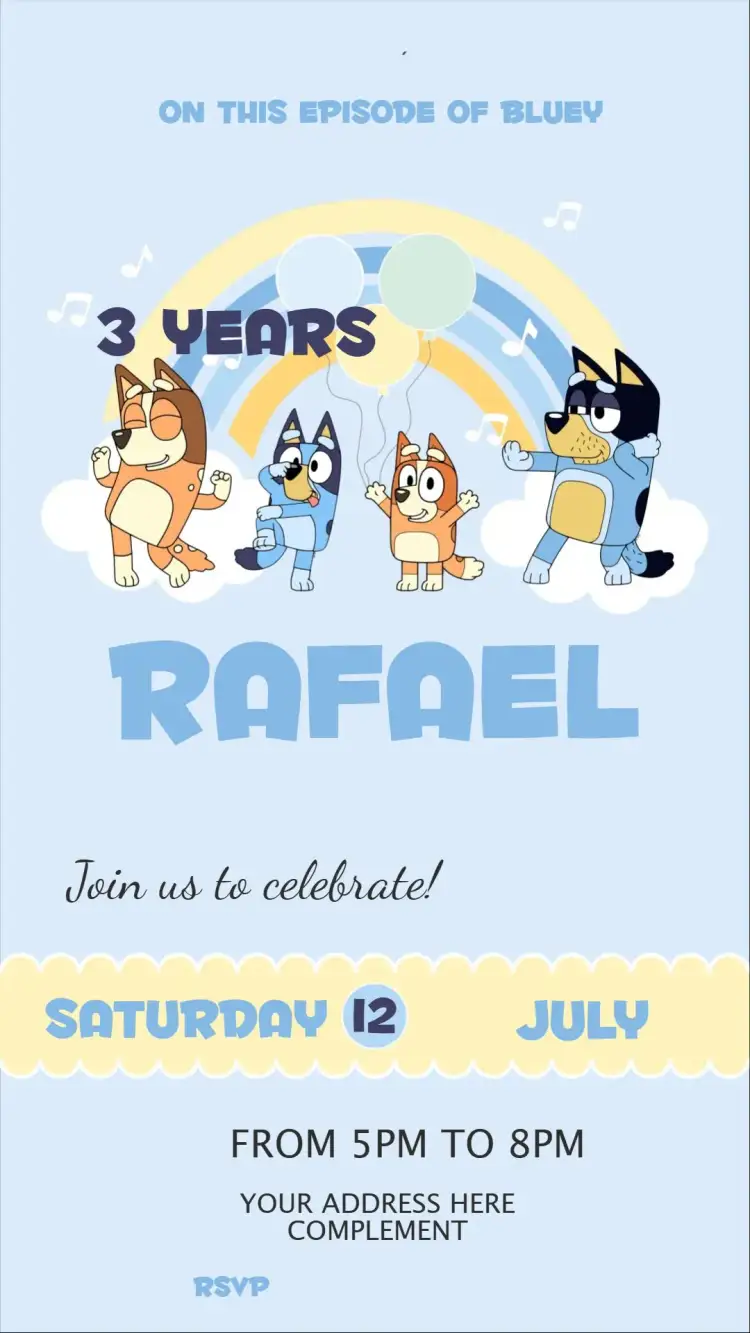 Invitation Bluey – Card theme blue, children's, playful, colorful, modern