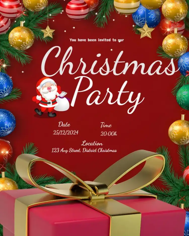 Invitation Christmas Party Noel – Commemorative Dates theme vibrant red, Christmas elements, festive design, classic style, cheerful graphics