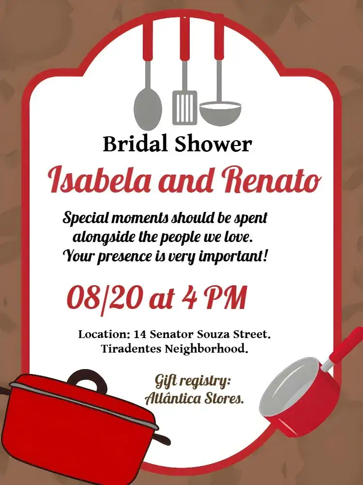 Invitation Bridal Shower at Home – Bridal Shower theme red, black, brown, modern, kitchen
