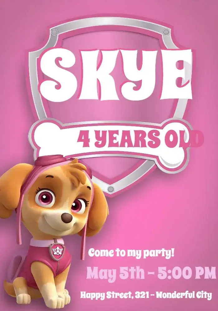 Invitation PAW Patrol Pup – Kids' Birthday Party theme colorful, fun-filled, childish, themed, lively