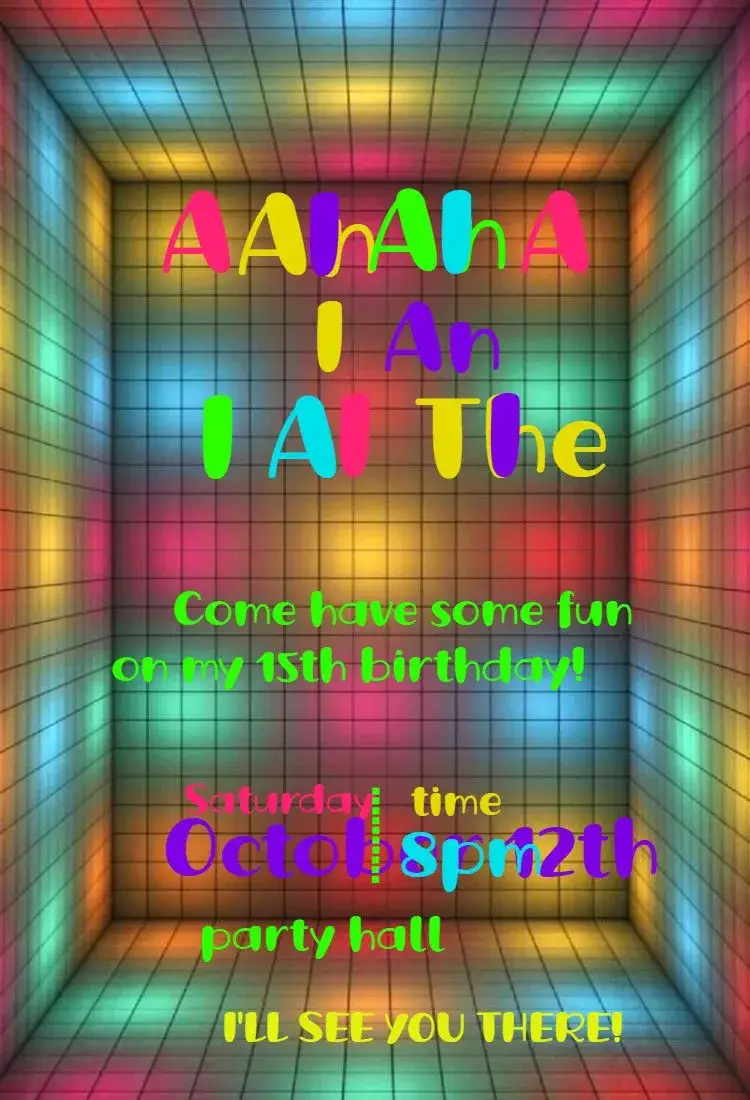 Virtual Neon Party To Edit 15 Years invitation