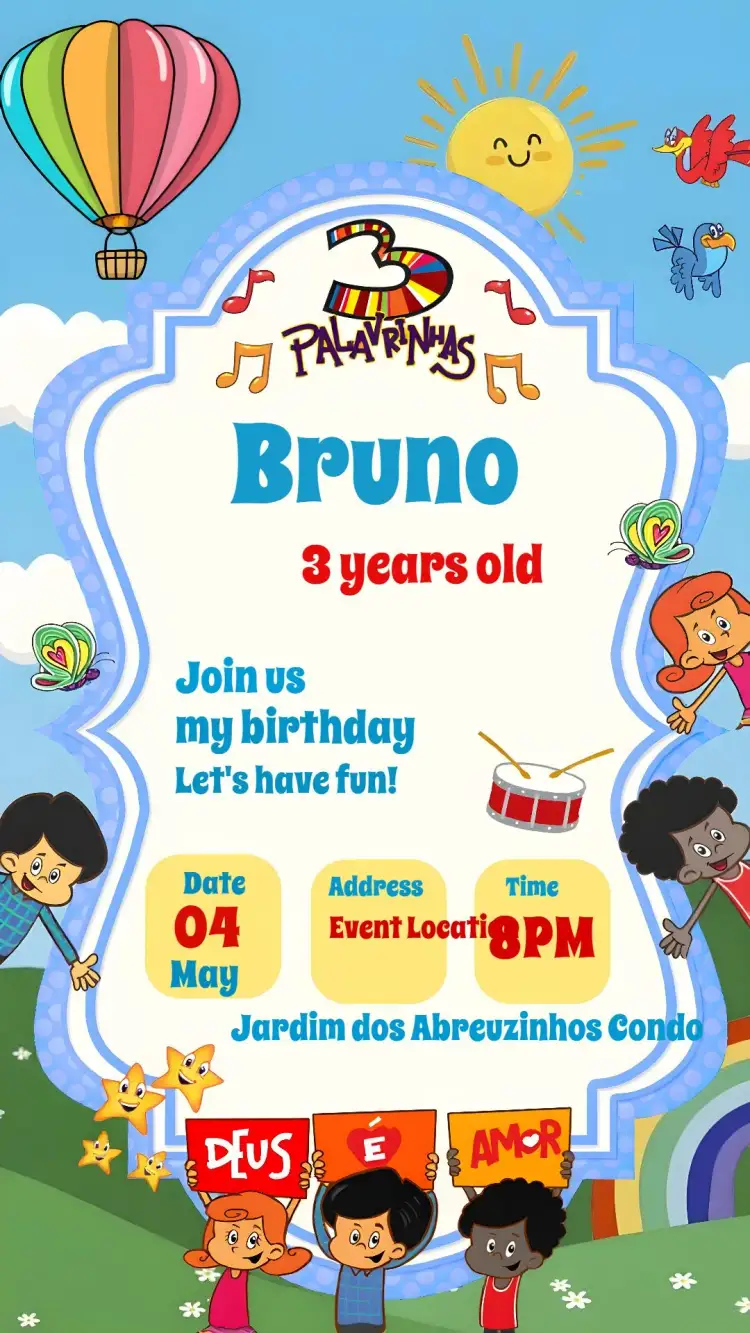 Invitation 3 Little Words Digital – Most searched for theme colorful, playful, gospel, children's, fun, modern