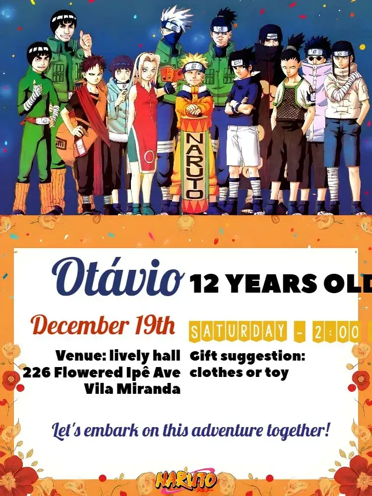 Invitation Digital Naruto Sasuke Invitation – Kids' Birthday Party theme anime, colorful, modern, themed, ninja, youthful