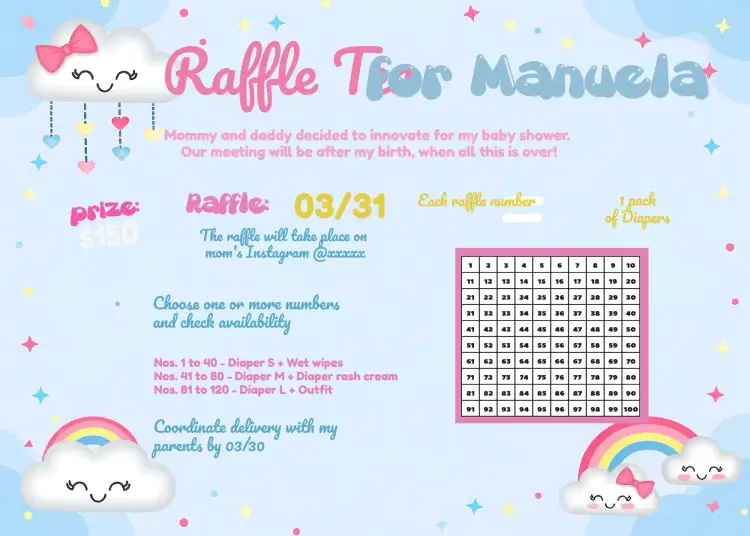 Invitation Rain of Love Diaper Raffle Tea – Raffle Tea theme delicate, childlike, colorful, playful, modern