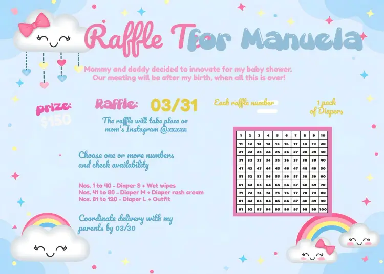 Rain of Love Diaper Raffle Tea invitation