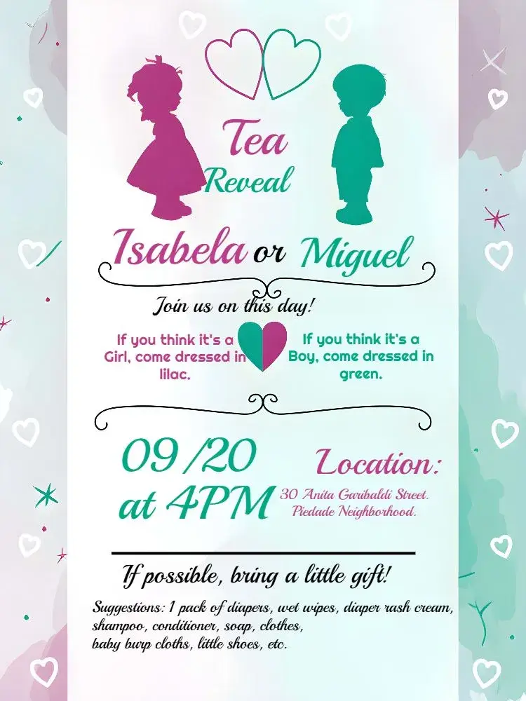 Lilac And Green Gender Reveal Tea invitation