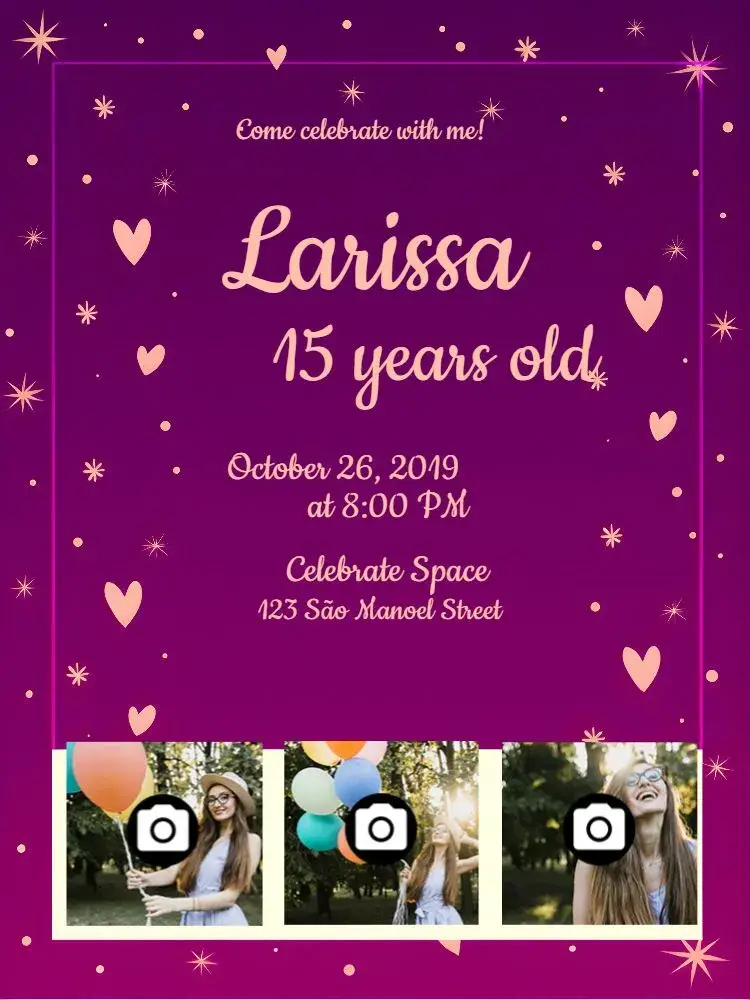 15th Birthday with Luxurious Photo invitation