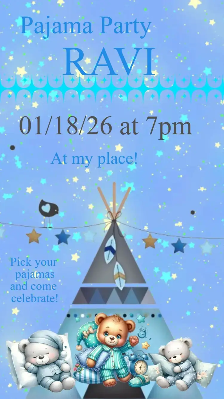 Invitation Pajama Party – Birthday theme colorful, playful, fun, nighttime, childlike, modern