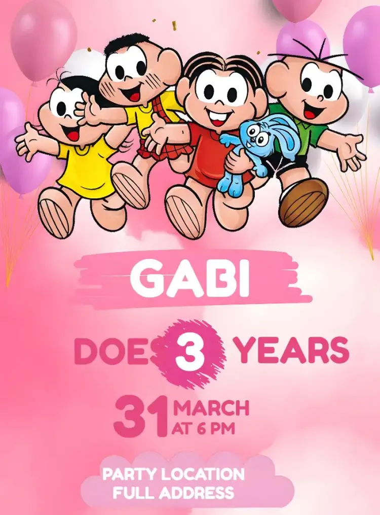 Invitation Monica's Girl Gang – Kids' Birthday Party theme colorful, fun, childish, themed, classic illustrations