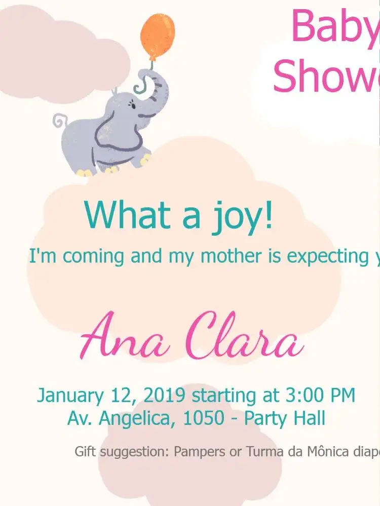 Invitation Elephant Baby Shower Whatsapp – Diaper Shower theme colorful, childlike, cute, fun, modern