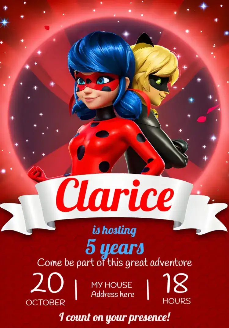 Invitation Lady Bug And Cat Noir Miraculous – Most searched for theme red, purple, white, black, colorful, superhero-themed